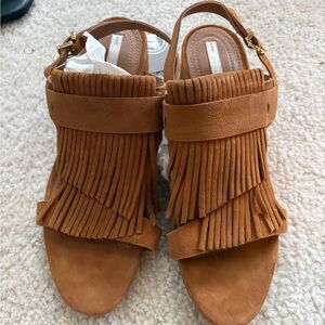 H&M Brown Suede Fringe Slingback Sandals